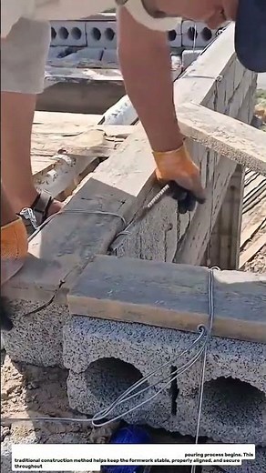Traditional Concrete Beam Formwork Binding Process | Manual Rebar Tie Construction Technique.