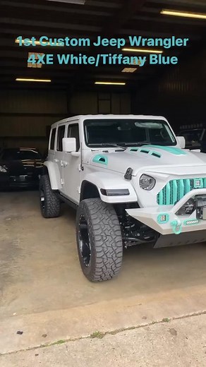 Custom White Jeep Wrangler 4XE Hybrid with Tiffany Blue Accents