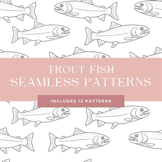 Seamless Fish Pattern Bundle, Trout Line Art Digital Paper, Black White Fishing Background, Scrapbooking. - Etsy