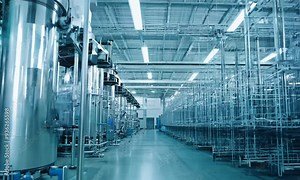 Wide Shot of Chemical Processing Plant with Automated Systems in Operation