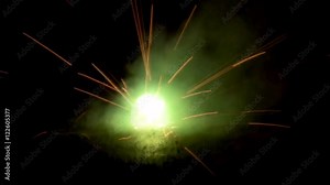 A firecracker disc spins on ground while sparks shoot out. HD 1080.