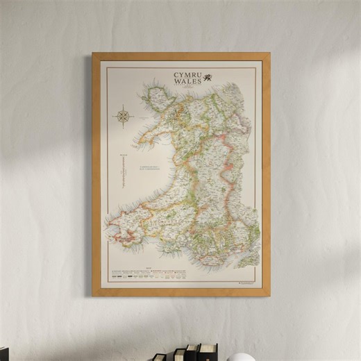 Vintage Style Wales Map: Giclee Print - Cymru Map With County Boroughs - Framed Wall Map - Etsy UK