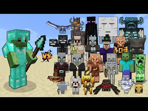 Zombie with Diamond Spear & Armor & speed 2 vs Every Mob in Minecraft (Java Snapshot)