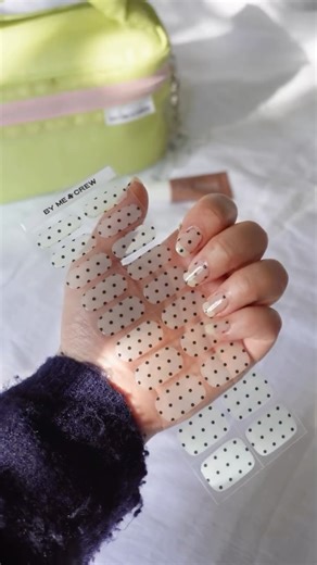 The Polka Dot manicure that started it all - except with our own take with Milky White base. Easiest DIY polka dot manicure at home to exist - literally stick it on. Now you can easily get the polka nail trend at home in less than 15 minutes. 🫶🏼 GEWEL are made of real gel polish which means this lasts you 2-4 weeks with no chips! Designed exclusively for you and by us. You can buy from bymeandcrew.com 💚✨ #nailtutorial #polkadotnails #nails💅 | By Me & Crew