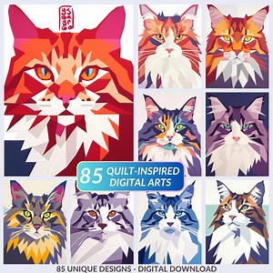 Set of 85 CAT QUILT IDEAS || Artistic Cat Paper Piecing Pattern Art - Bold and Modern Sewing Template Ideas - Images Only - No Patterns - Etsy
