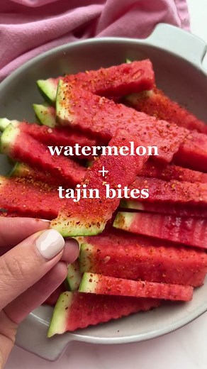 ✨ watemelon tajin bites ✨ Cut your watermelon your favourite way, add the juice of 1 lime and then sprinkle with tajin! You can serve immediately but I like to wait at least 15 minutes for it to really sink into the lime juice. Enjoy! #watermelon #watermelonsalad #tajin #spicywatermelon #fruitsalad #summerrecipes #foodtok #montrealfood