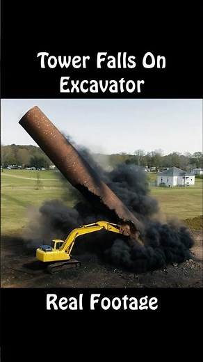 Tower Collapses on Excavator During Demolition