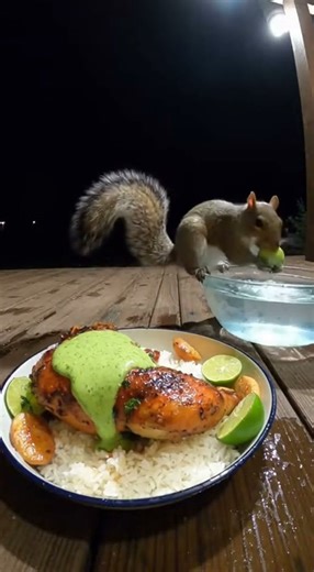 Squirrel Tries Peruvian Roast Chicken with Aji Verde 🐿️🍗🔥 FLAVOR OVERLOAD! 😂 #funnyanimals #shorts