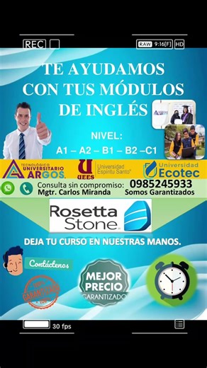 We help you complete the Rosetta Stone English course... call us, we are guaranteed.