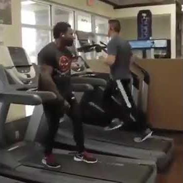 Guy dancing on the treadmill