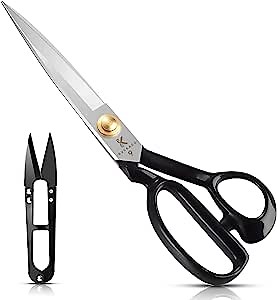 BVEKADO Sewing Scissors 9 Inch, Fabric Dressmaker Scissors Heavy Duty Shears for Tailors Dressmaking, Professional for Upholstery Crafting-Cutting Fabric Leather Paper(High-carbon Steel) White