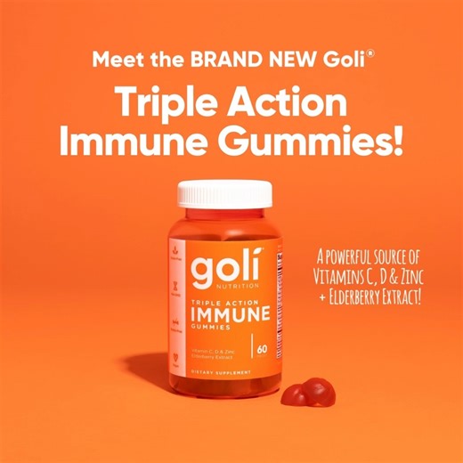 Say hello to the ALL-NEW Goli® Triple Action Immune Gummies! Consider these delicious gummies your daily immune health sidekick! 🤩 Made with a powerful blend of Vitamins C and D, combined with Zinc to help: ✨ Promote Overall Good Health & Well-being† ✨ Support A Healthy Immune System† ✨ Provide Added Antioxidant Benefits† ⠀⠀⠀ TRY THEM FIRST! Visit goli.com ☀ ⋅ ⋅ ⋅ ⋅ #Goli #TripleActionImmuneGummies #Gummies #ImmuneSupport #HealthSimple #Vegan #GlutenFree #Wellness #Nutrition | Goli