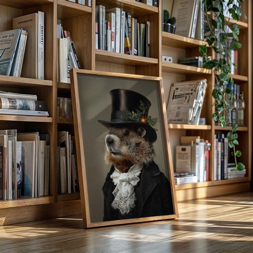 Victorian Groundhog in Top Hat and Lace Cravat - Etsy