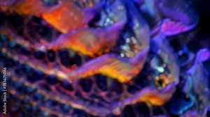 Image At 1000x magnification a slice of fish gill tissue. The image displays a highly branched structure with rows of thin filaments . AI generation.