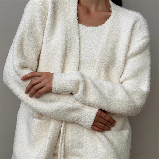 Fluffy Knit Cozy Cardigan: Soft Warm Loungewear Sweater for Women - Etsy Canada