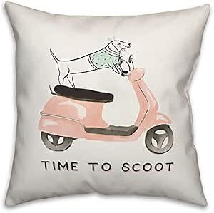 Dog Scooter Pink Mint Throw Pillow | Decorative Pillows for Living Room Couch Bed Sofa, Fluffy Soft Cushion | Pink, 20x20