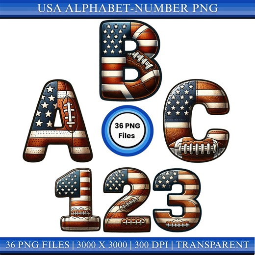 Football Alphabet PNG A–Z & 0–9 | American Flag Letters | Sports Font - Etsy