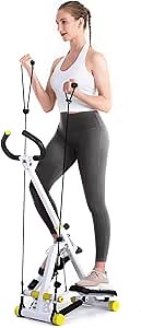 Steppers for Exercise Machine, Doufit ST-01 Foldable Stair Step Machine Exerciser Home Use with Resistance Bands and Handle Bar, 220 Lbs Capacity (Adjustable Stride) (Unadjustable Resistance), White