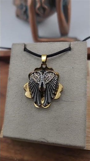 Gold and Black Angel Wing Pendant Necklace with Crystal Accents