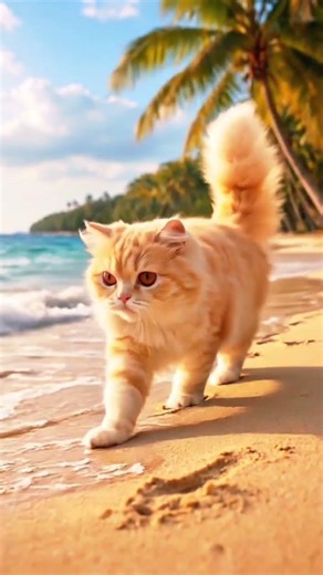 Cute Angora Cat on the Beach 🐱🌊 #shorts