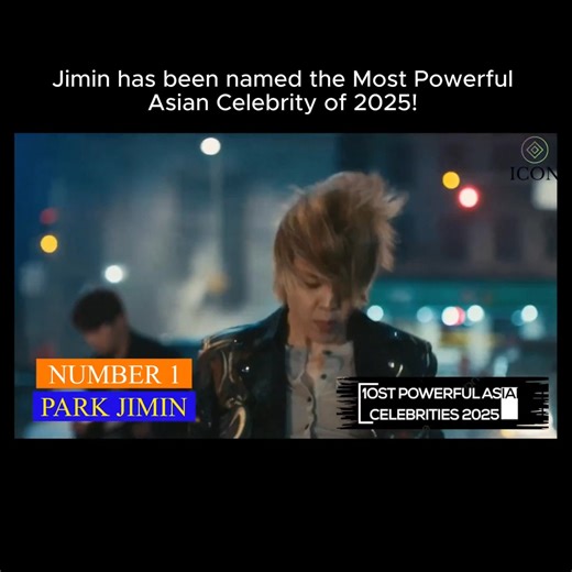 Jimin has been named the Most Powerful Asian Celebrity of 2025! On their blog, ICON said, "as a multifaceted artist singer, dancer, and global icon Jimin has consistently demonstrated values of compassion, humility, and generosity that align perfectly with our mission at ICON. His well-known commitment to charity shines through in his personal donations to education, disaster relief, and support for underprivileged communities. Jimin often shares in interviews how integral giving back is to his