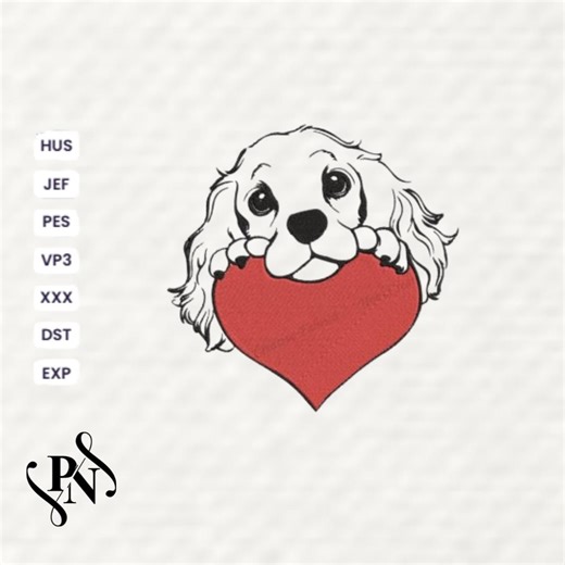 Cocker Spaniel Stickdatei Herz | Puppy Love Applikation (Digitaler Download - Etsy.de