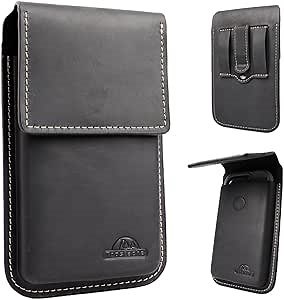 Topstache Leather Phone Holster with Belt Clip,Flip Cell Phone Pouch for iPhone 14/13 Pro,S23,S22,Note 10 Belt Clip Phone Case,Universal Smartphone Sheath,L,Black