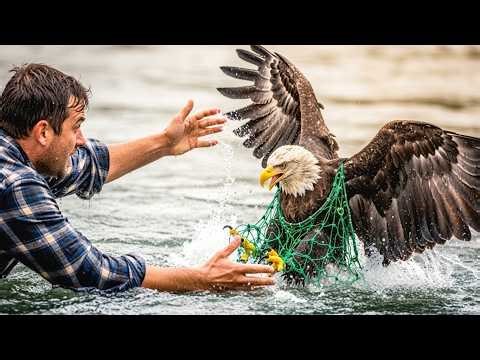 Man Risks His Life in Freezing Water to Save Trapped Bald Eagle | Bird Rescue Story