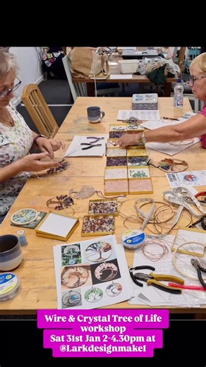 Beth Sill on Instagram: "☆Wire & Crystal Tree of Life workshop☆ Choose to make a crystal tree in a ring or a crystal & beaded tree with a hanging rainbow crystal. Sat 31st Jan 2-4.30pm £40 All materials & refreshments included. At @larkdesignmake1 studio. Link in bio or go to @larkdesignmake1 website & go to 'Wire craft'. #unique #wire #craft #treeoflife #crystals #chakra #rosequartz #amethyst #wallhanging #rainbowcrystal #beads #workshop #larkdesignmake #maker #cardiff #wales"