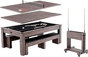 Amazon.com : Barrington Billiards Monteray 7’ Drop Pocket Pool Table, 3-in-1 Dining Top & Table Tennis with Game Accessories & Rolling Storage Caddy : Sports & Outdoors