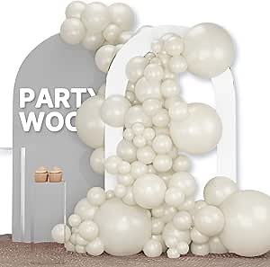 PartyWoo White Sand Balloons 120pcs Different Sizes of 18 12 10 5 Inch Off White Beige Cream Ivory Boho Neutral Balloon Arch Kit Garland for Wedding Baby Shower Birthday Party Decorations White-F12