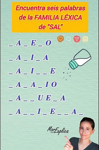 🤔 Find six words from the word family of "salt" #morphology #vocabulary #Spanish