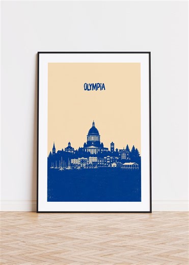 Olympia Washington Print : Beige Blue Travel Poster Olympia Poster - Etsy