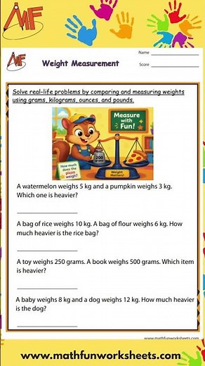 Measurement Word Problems Worksheets | Length, Time, Weight & Capacity Math Practice for Kids