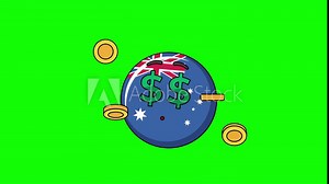 flag of australia cartoon with a money face, emoji emoticon animation