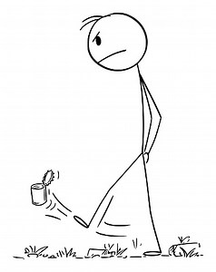 Angry Frustrated Man Walking and Kicking the Garbage, Illustrazione...