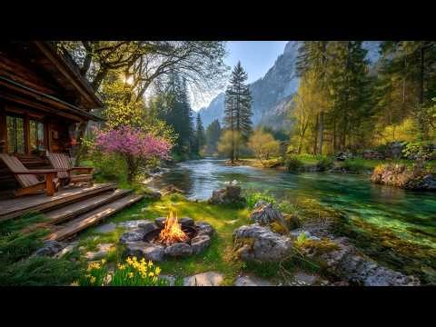 Spring Feels Better Here 🌸 Riverside Cabin, Birds & Campfire Sounds
