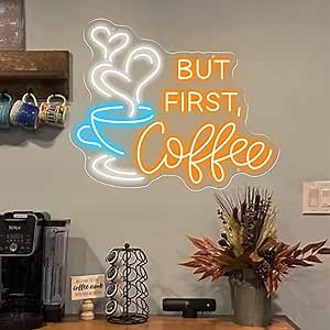 But First Coffee Neon Sign Large 5V USB Powered Acrylic Neon Lights with Dimmable Switch and Hanging Chain for Coffee Cafe Bar Party Living Room Sign Gifts 14 * 11.3inch(Orange)