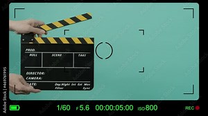 Movie Clapper Board. Hollywood Director Film Slate. Film crew hold and clapping film slate in video recording. Using for cut action or visual effects and scene prop. Clapperboard of movie production.