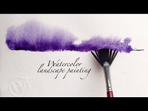 painting a landscape in violet and indigo color . watercolor technique