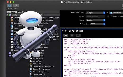 『MacOS』2 利用自带的Automator创建自动脚本，并通过快捷键在当前目录生成文本文件以便编辑。