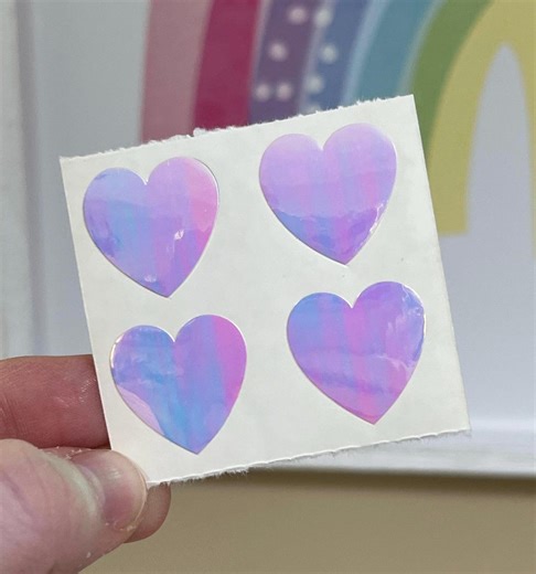 Heart Stickers That Shine Violet to Light Pink. One Set of 4 Hearts. - Etsy