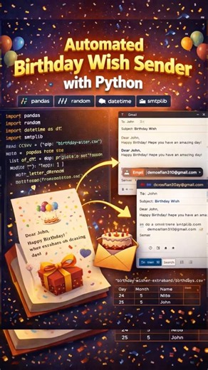 Automate Birthday Emails with Python 🎉 (Never Forget Again!) #python #programming #birthday