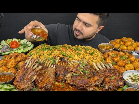Giant Mutton Ribs Biryani Mukbang | Spicy Egg Curry Pouring ASMR Eating Show