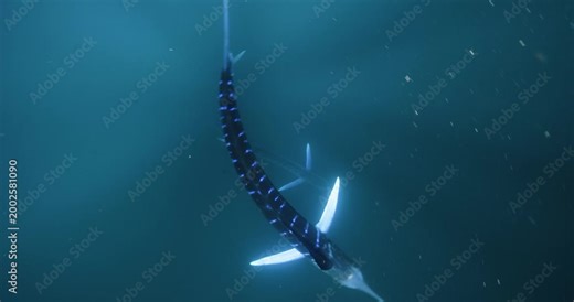 striped marlin flashing purple colors underwater as it gets ready to attack a bait ball of sardines