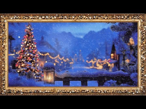 Christmas Gold Frame TV Art 4K 🎄 Cozy Winter Village Night with Falling Snow & Relaxing Music
