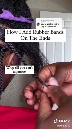 Replying to @harrison.kuffel I secure the ends of twists & other styles that could unravel using rubber bands. Here’s a tutorial: • Fold the ends: When hair is too thin, the hair twists as u apply the rubber band, and usually tangles the hair to the point you’ll have to break it off to get it out. [we don’t want that]. ✔️Folded ends = more for the rubber to wrap around & stay in place, which is easy to see a month later for take down. More secured twist, shoelace look, & less breakage💯 •Twist t
