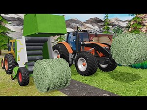 Tractor and Round Baler in Action | Hay Baling and Delivering Bales to the Horse Stable on the Farm