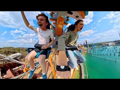 Barracuda strike Seaworld, San Antonio first reaction ￼| B&M family inverted coaster reverse POV ￼