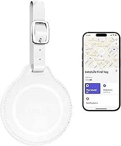 Luggage Tags, Work with Apple Find My, Leather Luggage Tags for Suitcases, Travel Accessories Must Haves Anti-Lost, Bluetooth Luggage Tracker for Suitcases, Kids and More, Rechargeable, Cream White